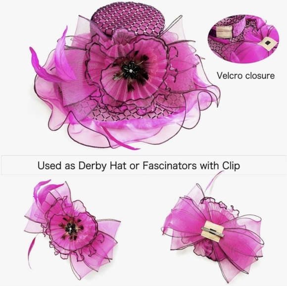 NWT Hot Pink & Black Large Kentucky Derby Hat. One Size. (Bought multiple) main image 8